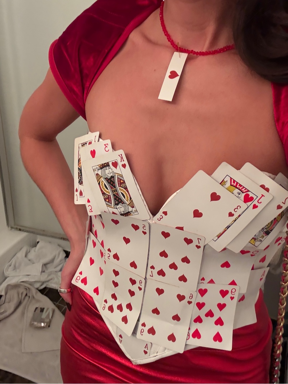Hand Made Playing Card Bustier Top- Costume / Queen of Hearts / Deck of cards